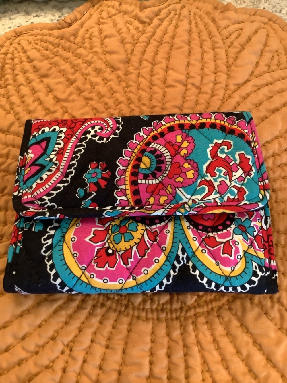 Vera Bradley Quilted Paisley Fold-Over Wallet Clutch - Black Multicolor
